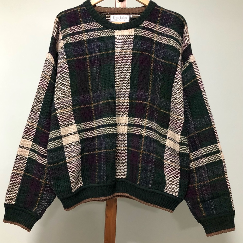 Great Lakes Recreation Plaid Chunky Knit Grandpa Sweater